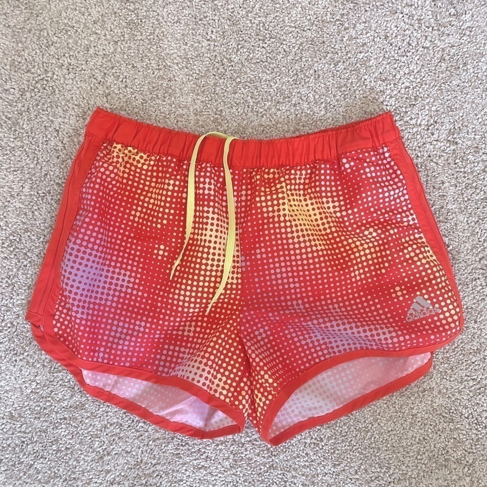 Adidas athletic running shorts small orange yellow